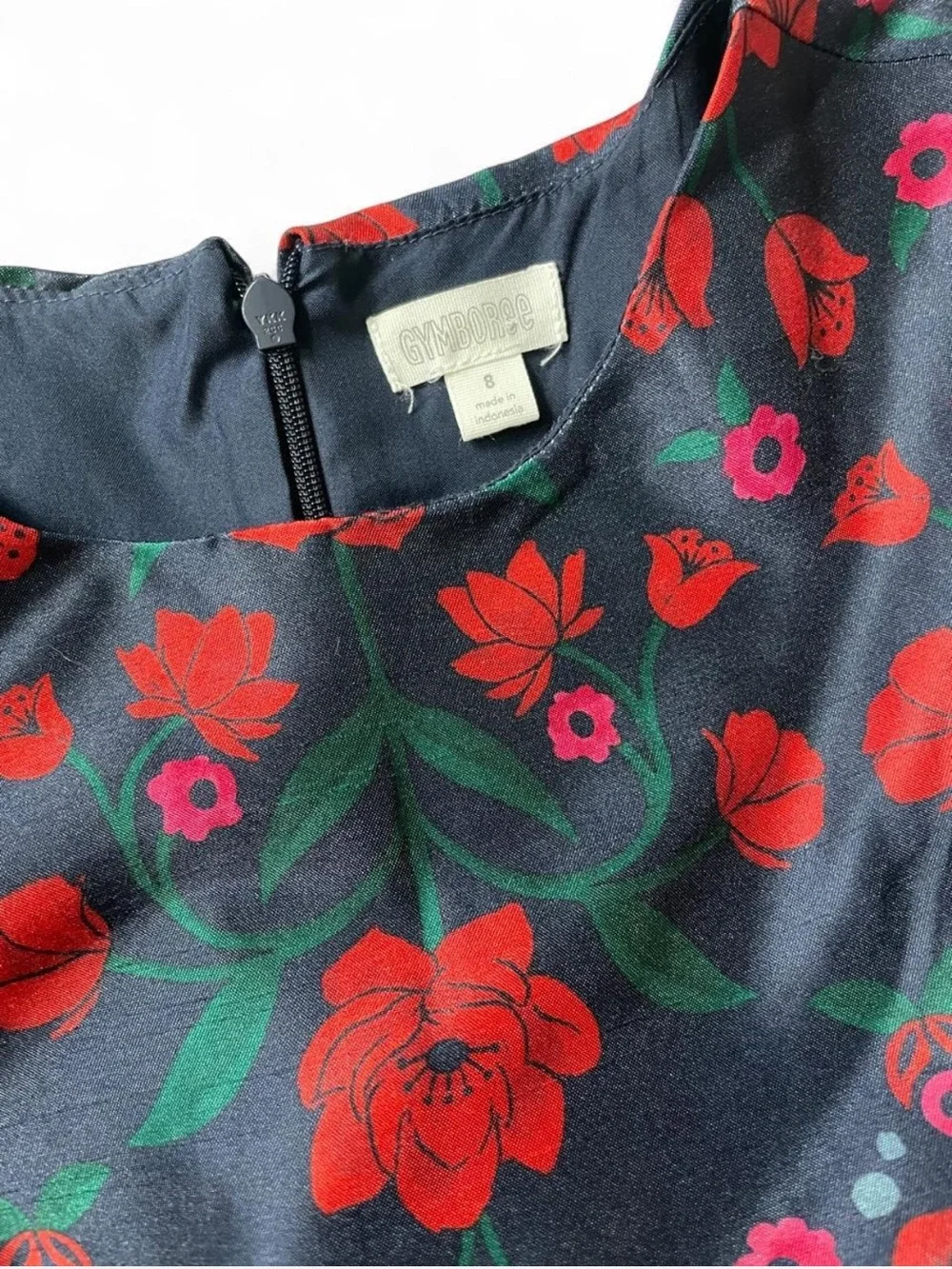 Gymboree Navy Dress with Red Rose Floral Print
